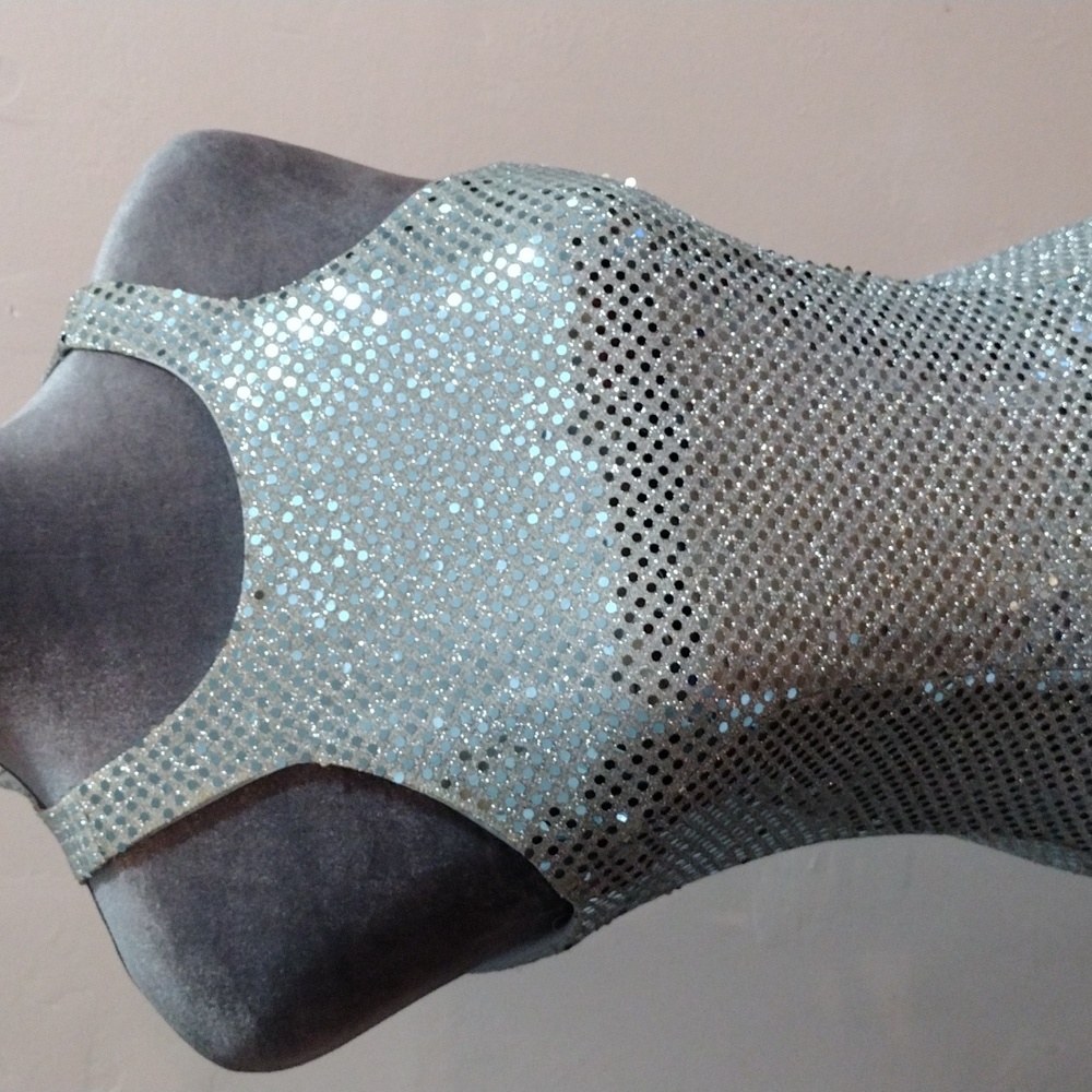 90s Vintage Size 3/4 Prom Winter Formal Dress Metallic Ice Blue Sequins